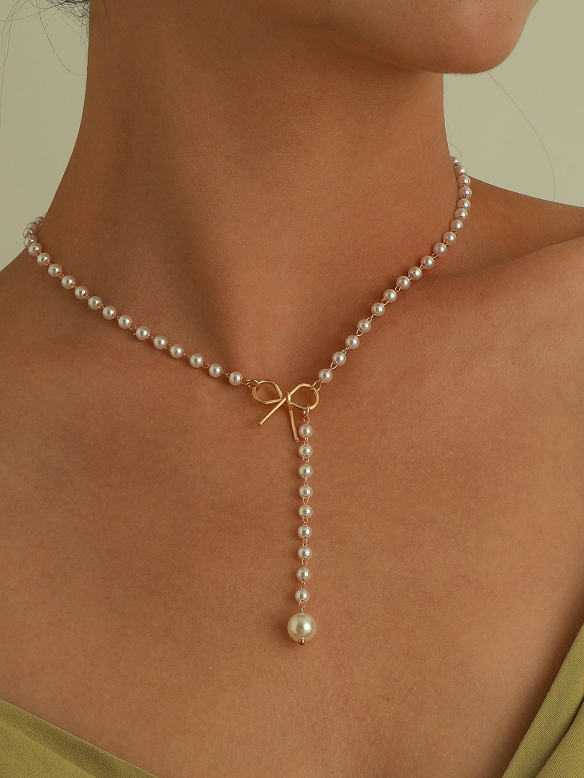 Pearl Bow Knot Pendant Necklace Elegant Bridal Wedding Jewelry
