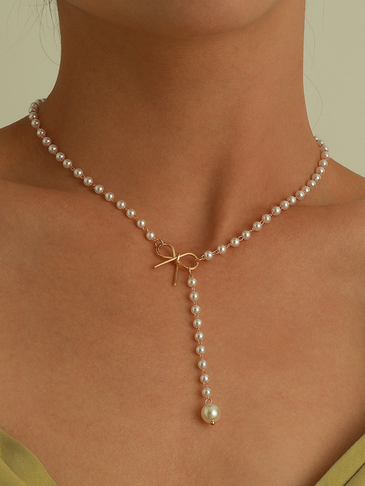 Pearl Bow Knot Pendant Necklace Elegant Bridal Wedding Jewelry
