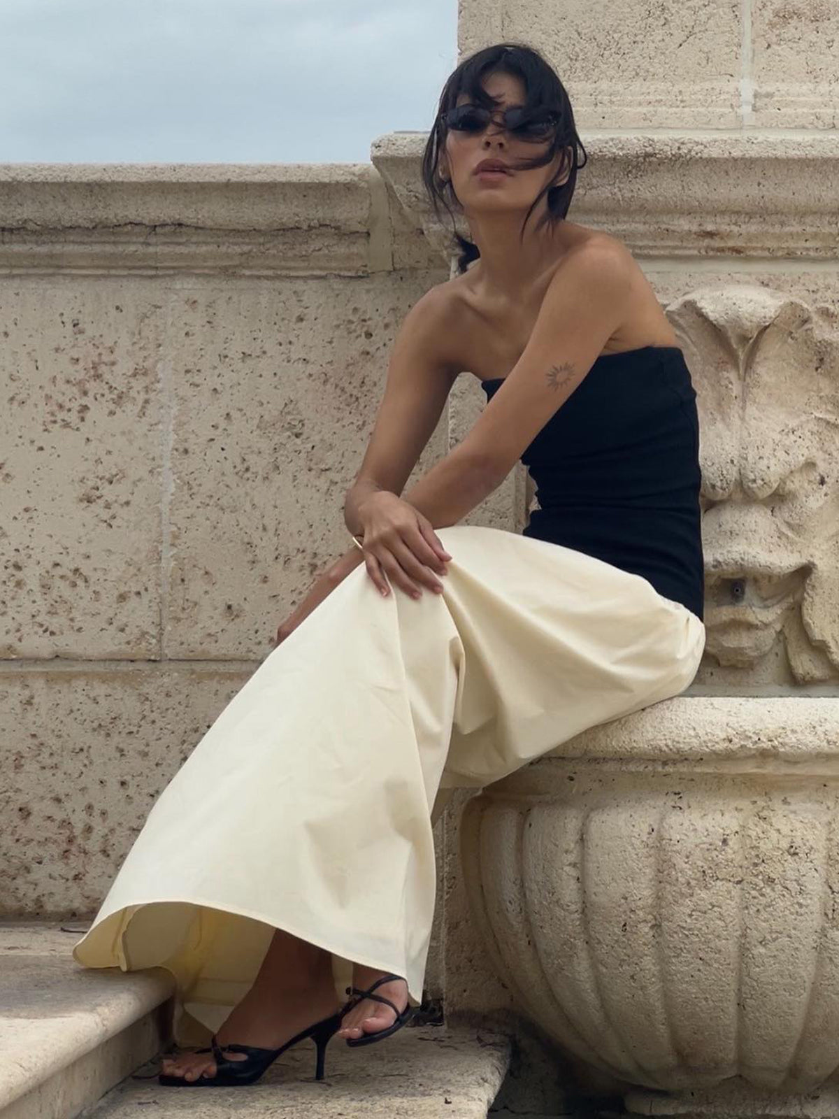 Contrast Color Tube Long Dress Elegant Slim Fit Evening Gown