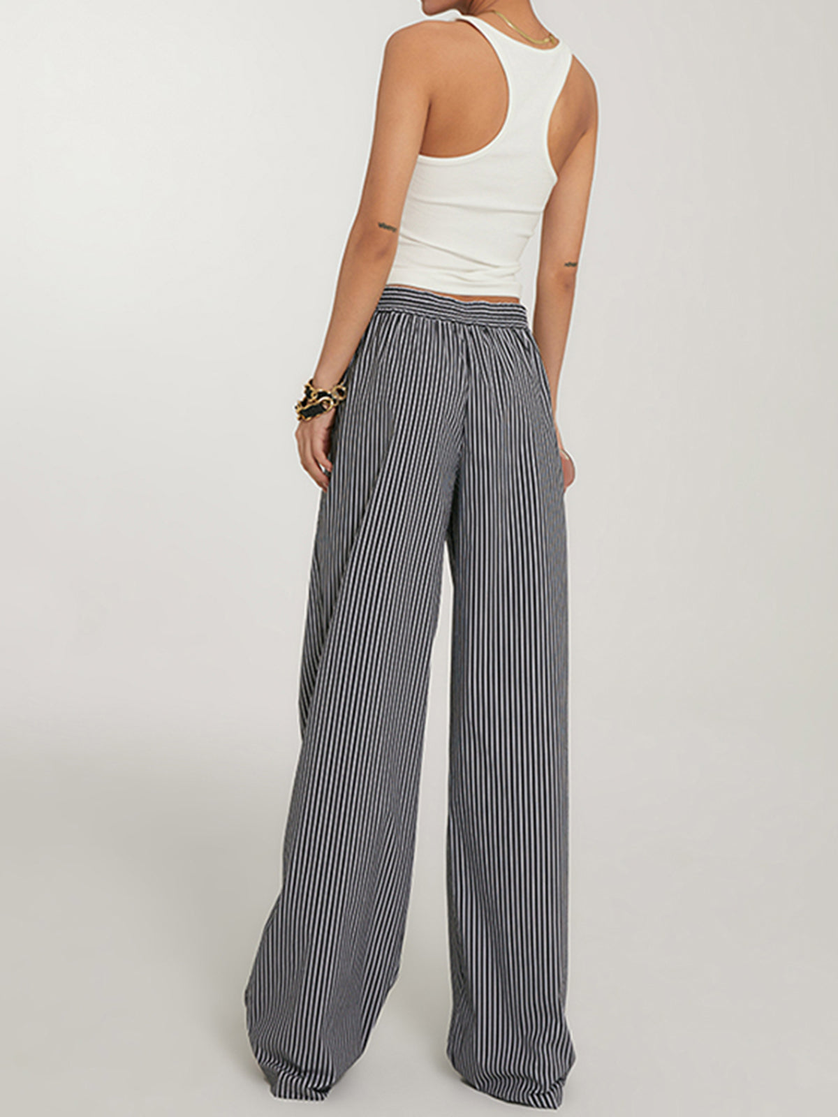 Casual Striped Wide Leg Pants High Waisted Flowy Fit