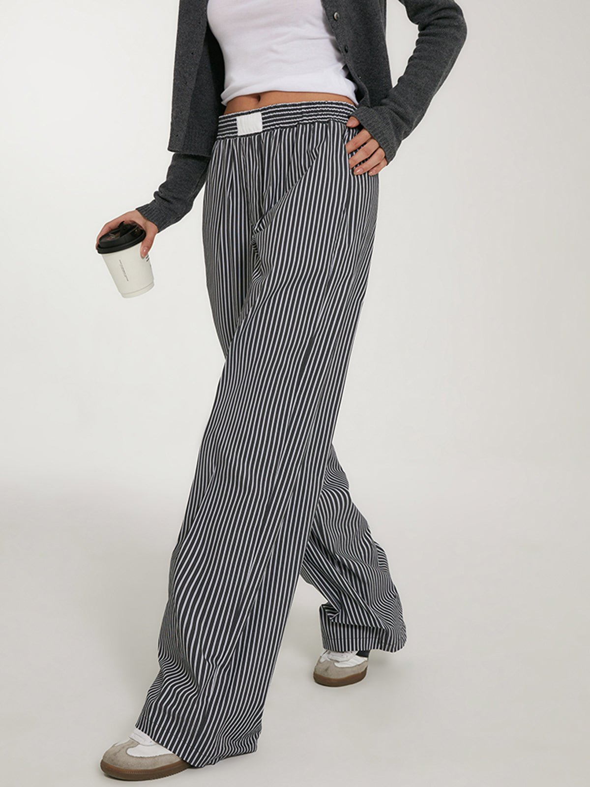 Casual Striped Wide Leg Pants High Waisted Flowy Fit