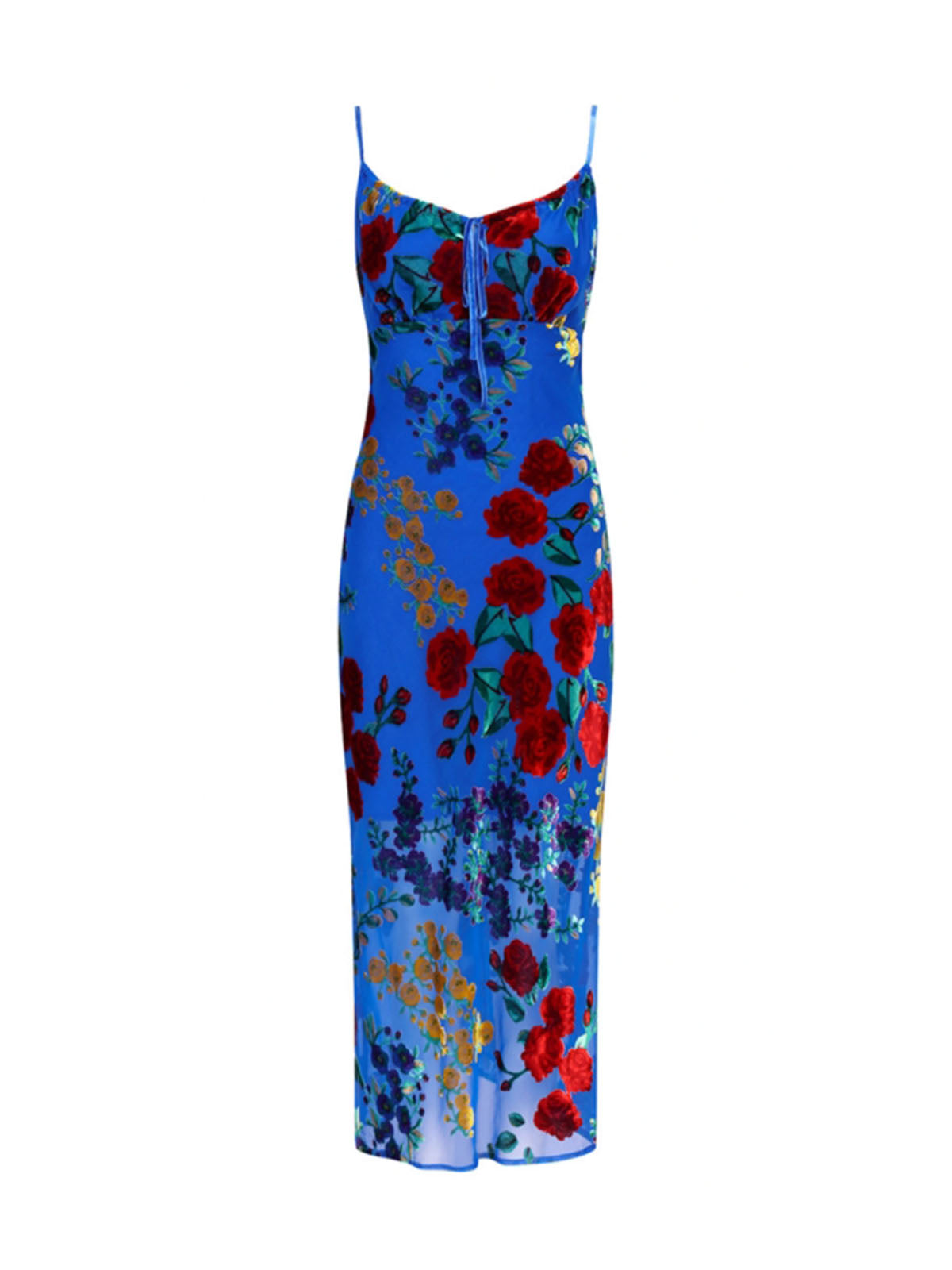 Velvet Floral Appliqué Cami Dress with Lace Detailing