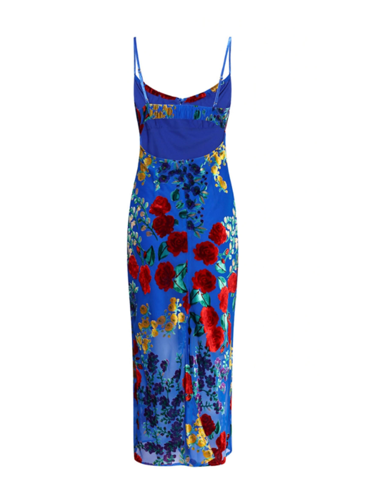 Velvet Floral Appliqué Cami Dress with Lace Detailing
