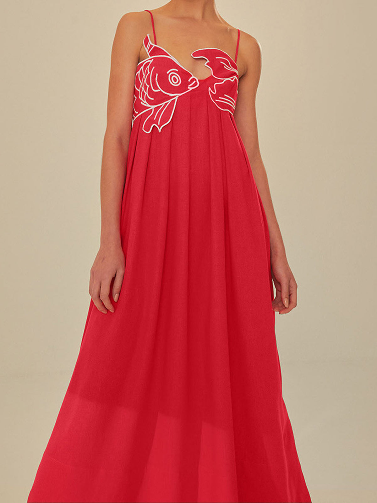 Embroidered Fish Semi-Sheer Cami Dress Lightweight Summer Beachwear