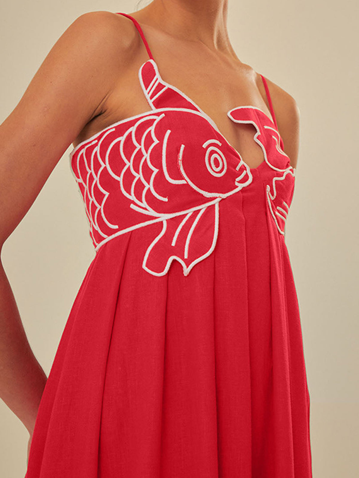 Embroidered Fish Semi-Sheer Cami Dress Lightweight Summer Beachwear