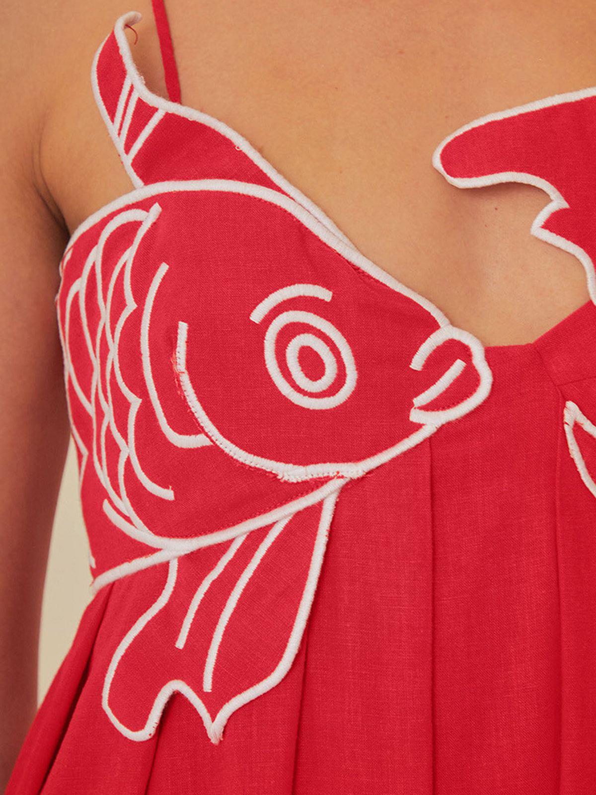 Embroidered Fish Semi-Sheer Cami Dress Lightweight Summer Beachwear