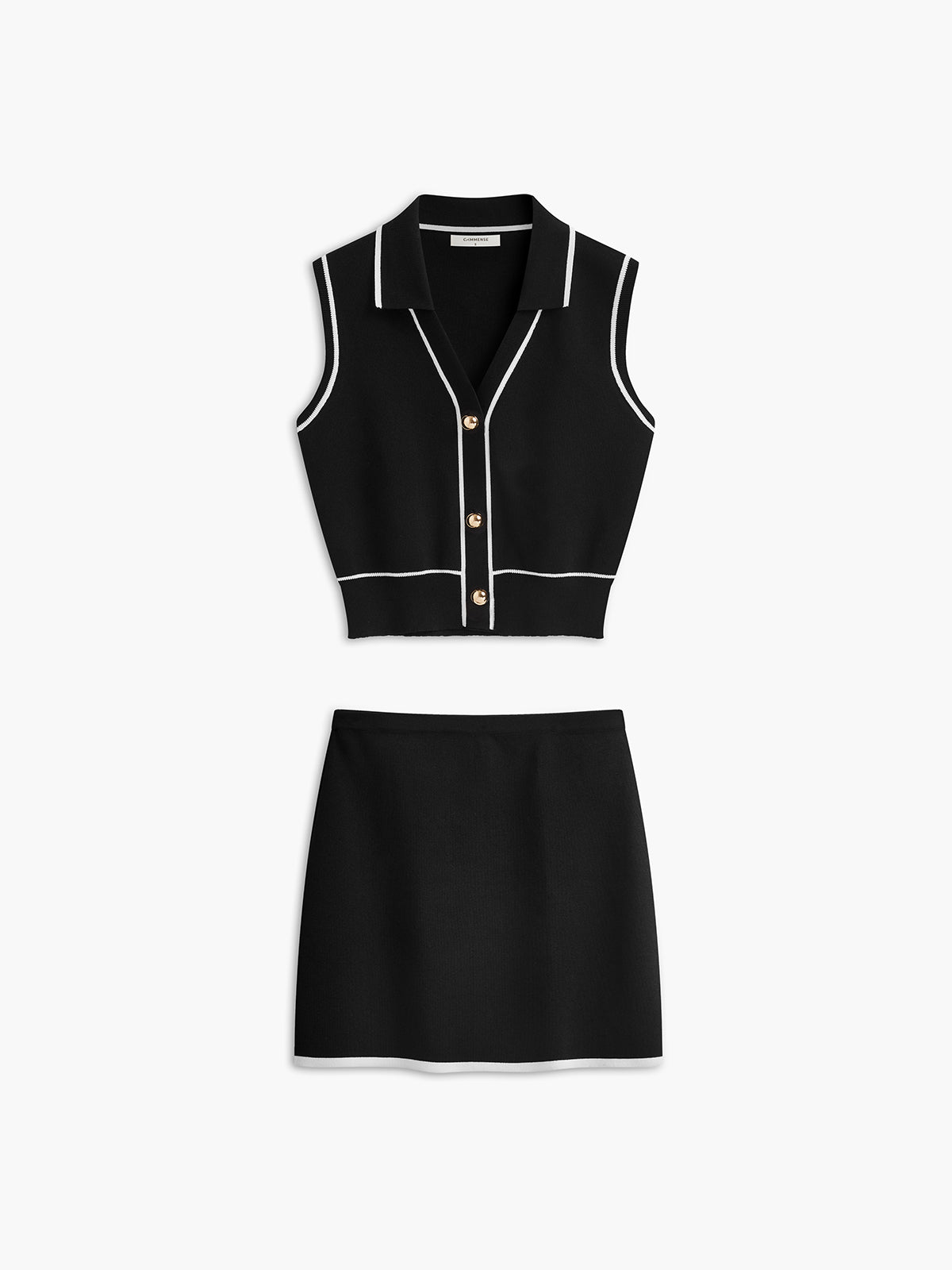 Button Front Contrast Binding Sleeveless Skirt Set | Summer Casual Women's Outfit