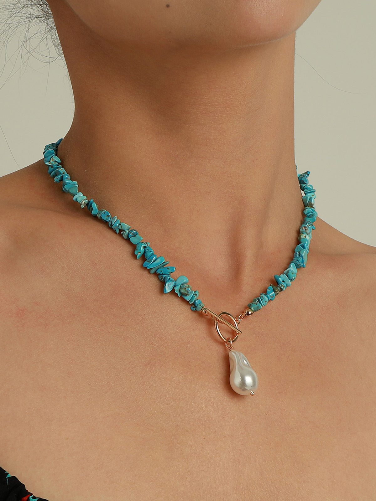 Irregular Pearl Green Turquoise Necklace Handcrafted Elegant Statement Jewelry