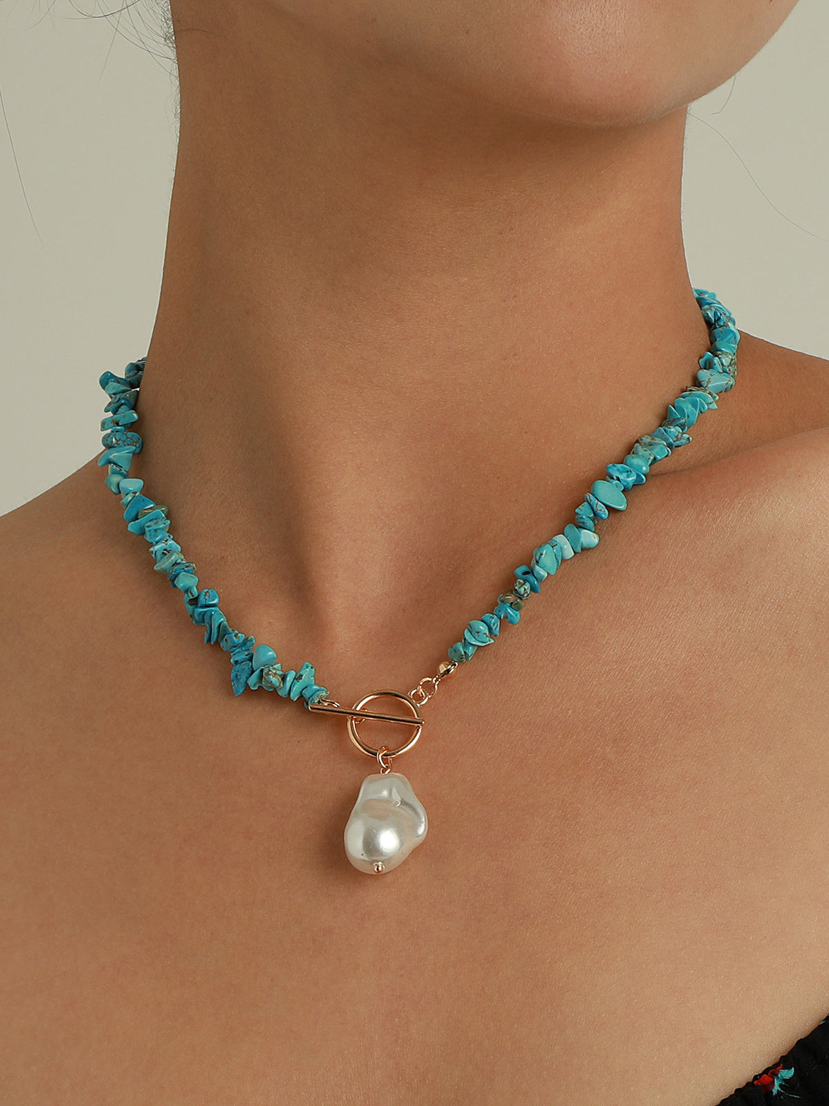 Irregular Pearl Green Turquoise Necklace Handcrafted Elegant Statement Jewelry