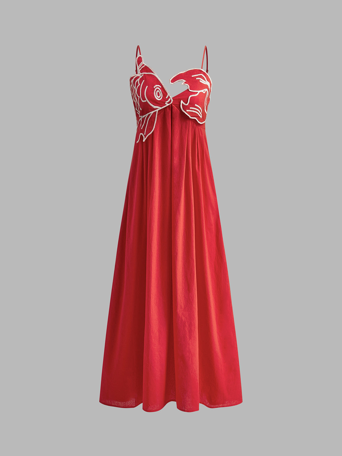 Embroidered Fish Semi-Sheer Cami Dress Lightweight Summer Beachwear