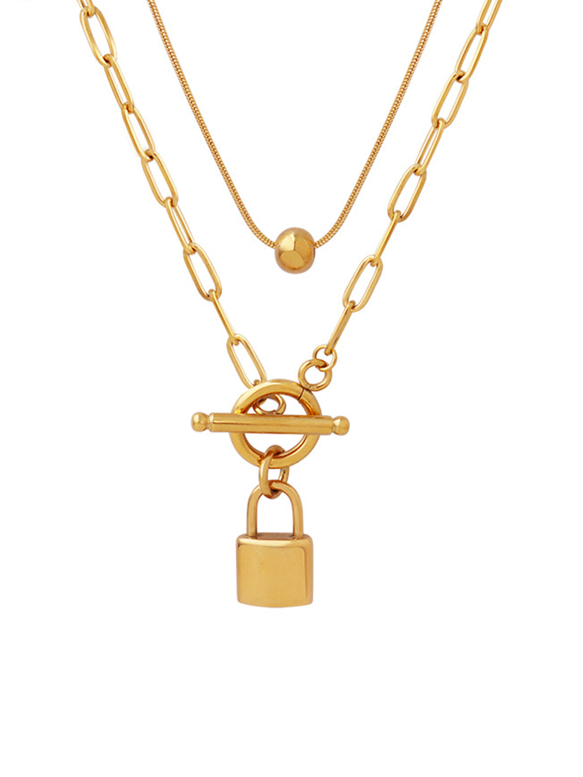 Golden Padlock Necklace for Women, Elegant Stainless Steel Charm