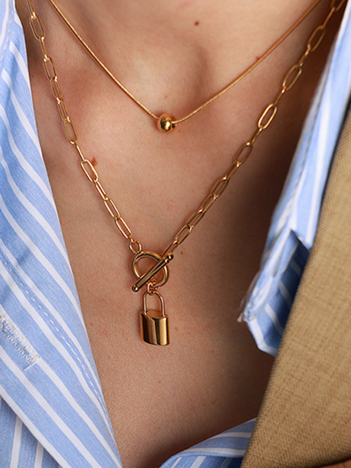 Golden Padlock Necklace for Women, Elegant Stainless Steel Charm