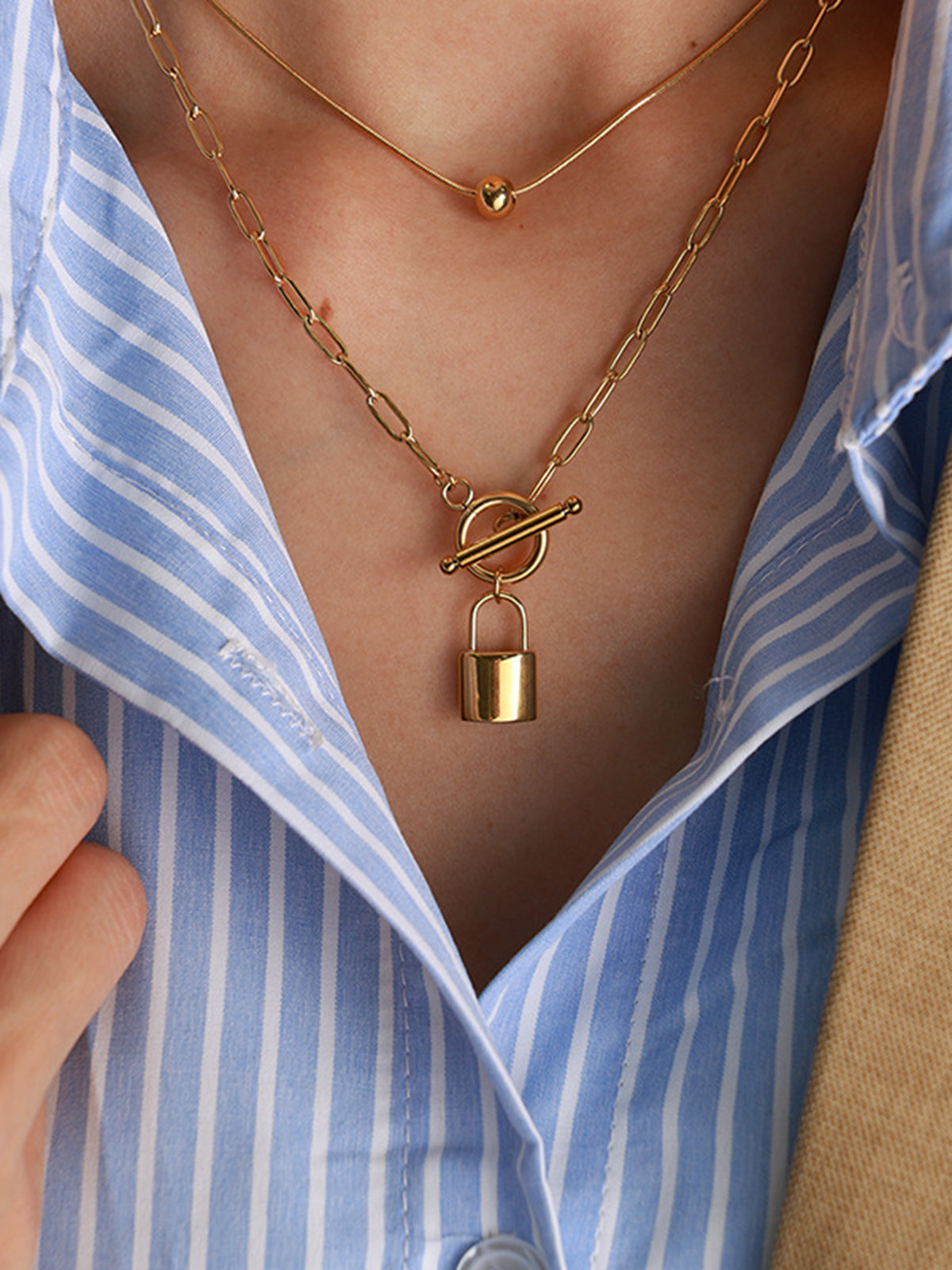 Golden Padlock Necklace for Women, Elegant Stainless Steel Charm