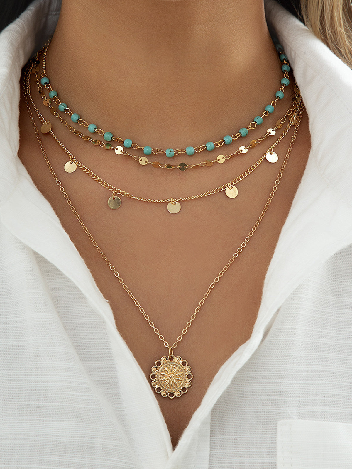 Turquoise Multi-Layered Necklace Boho Chic Handcrafted Jewelry