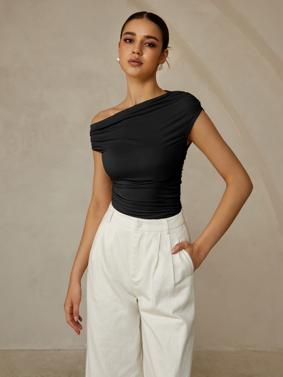 Asymmetrical Neck Sleeveless T-Shirt for Women Casual Summer Style