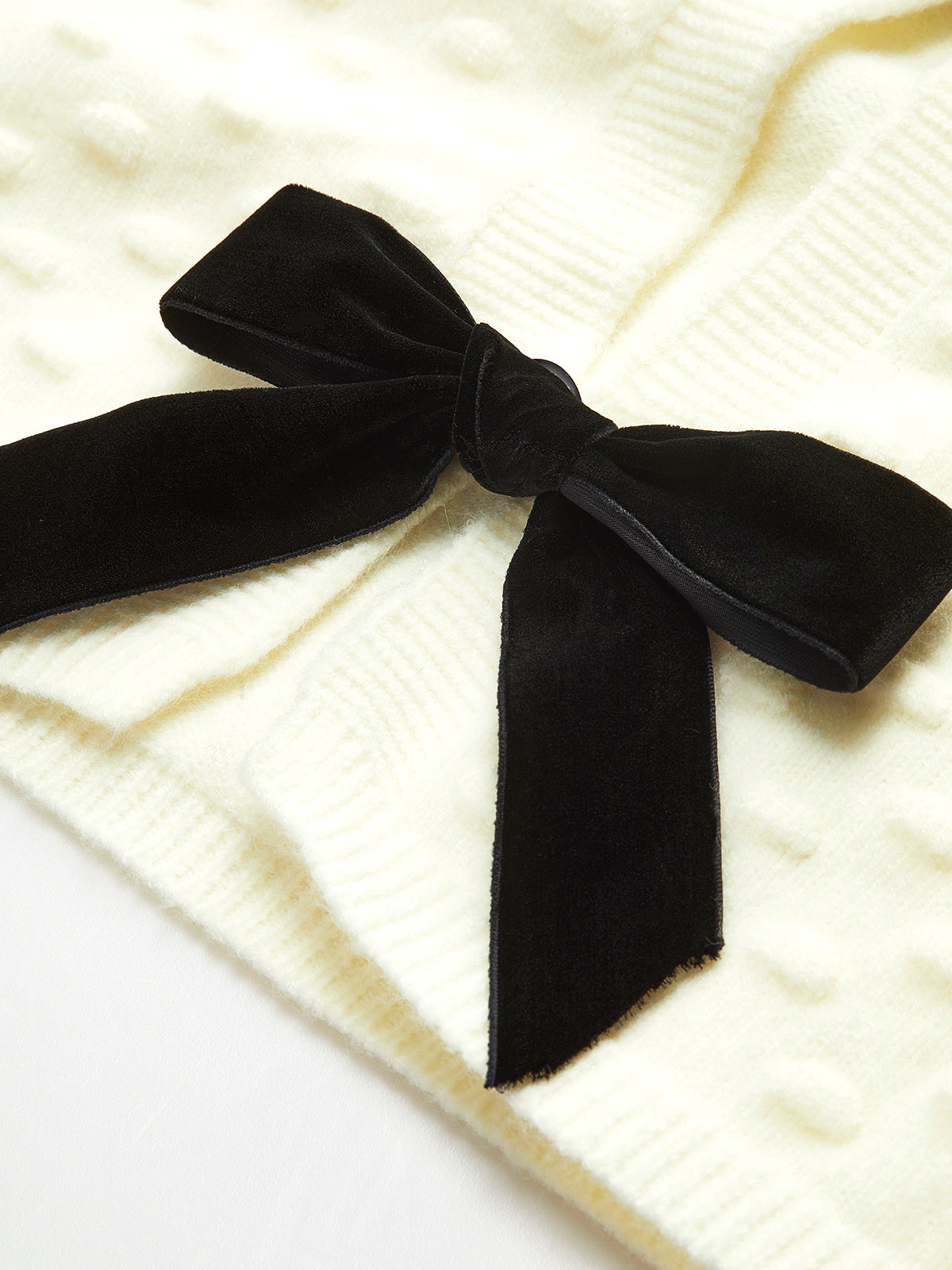 Bow Knotted Cozy Crop Knit Top for Women, Textured Sweater