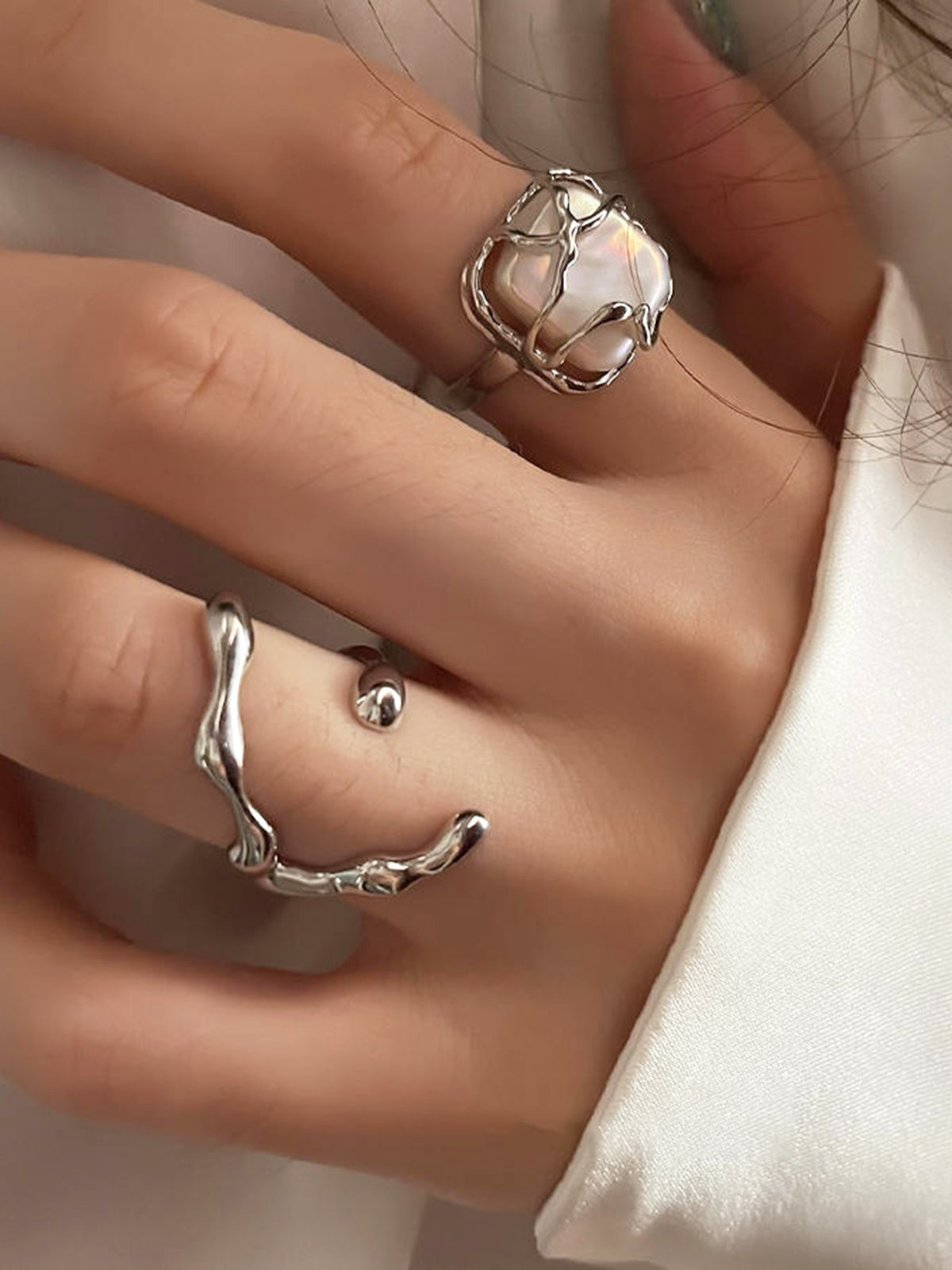 1pc Minimalist Full Moon Pearl Ring, Elegant Adjustable Wedding Jewelry