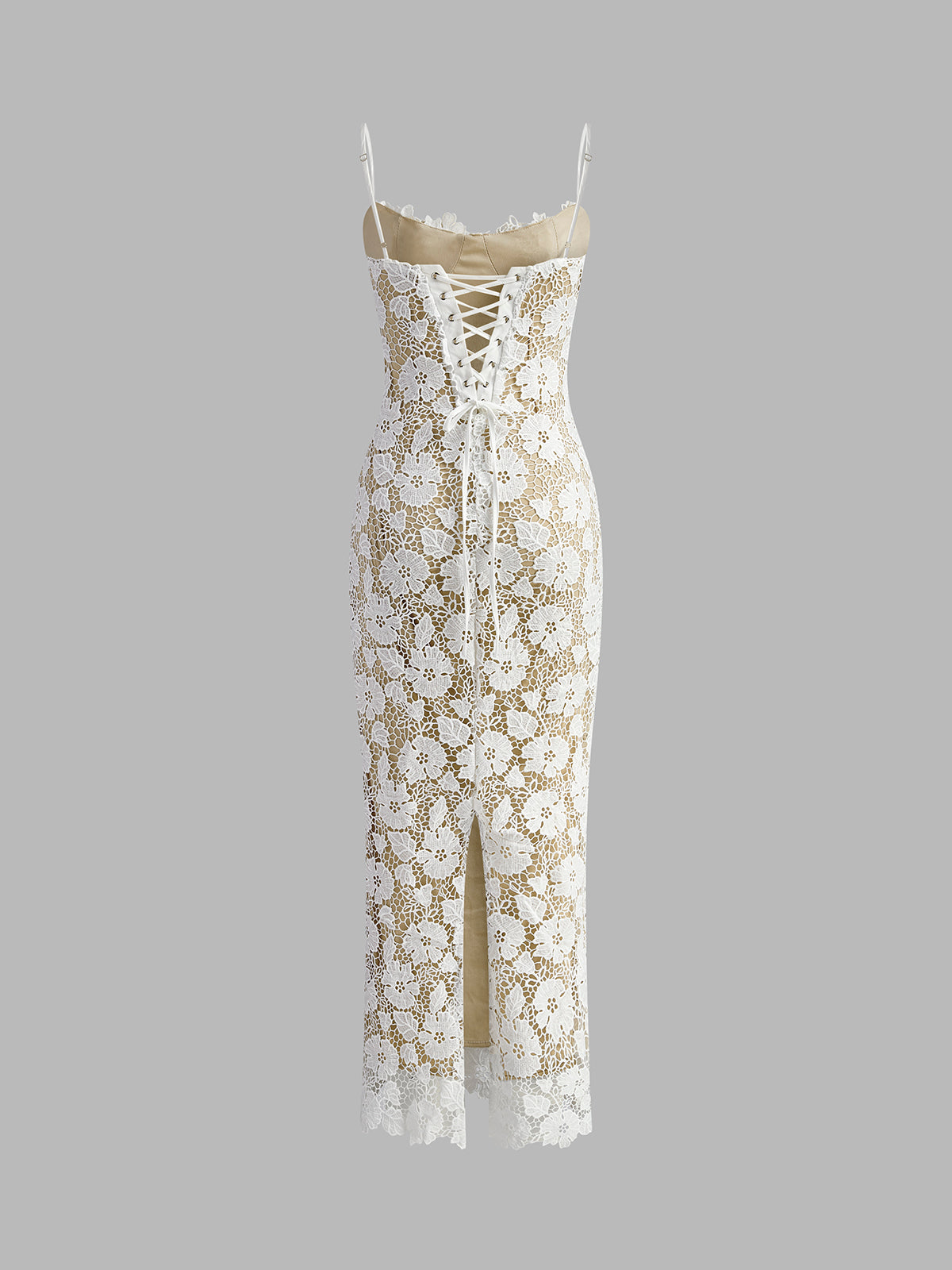 Semi-Sheer Double Layer Lace Cami Dress with Adjustable Straps