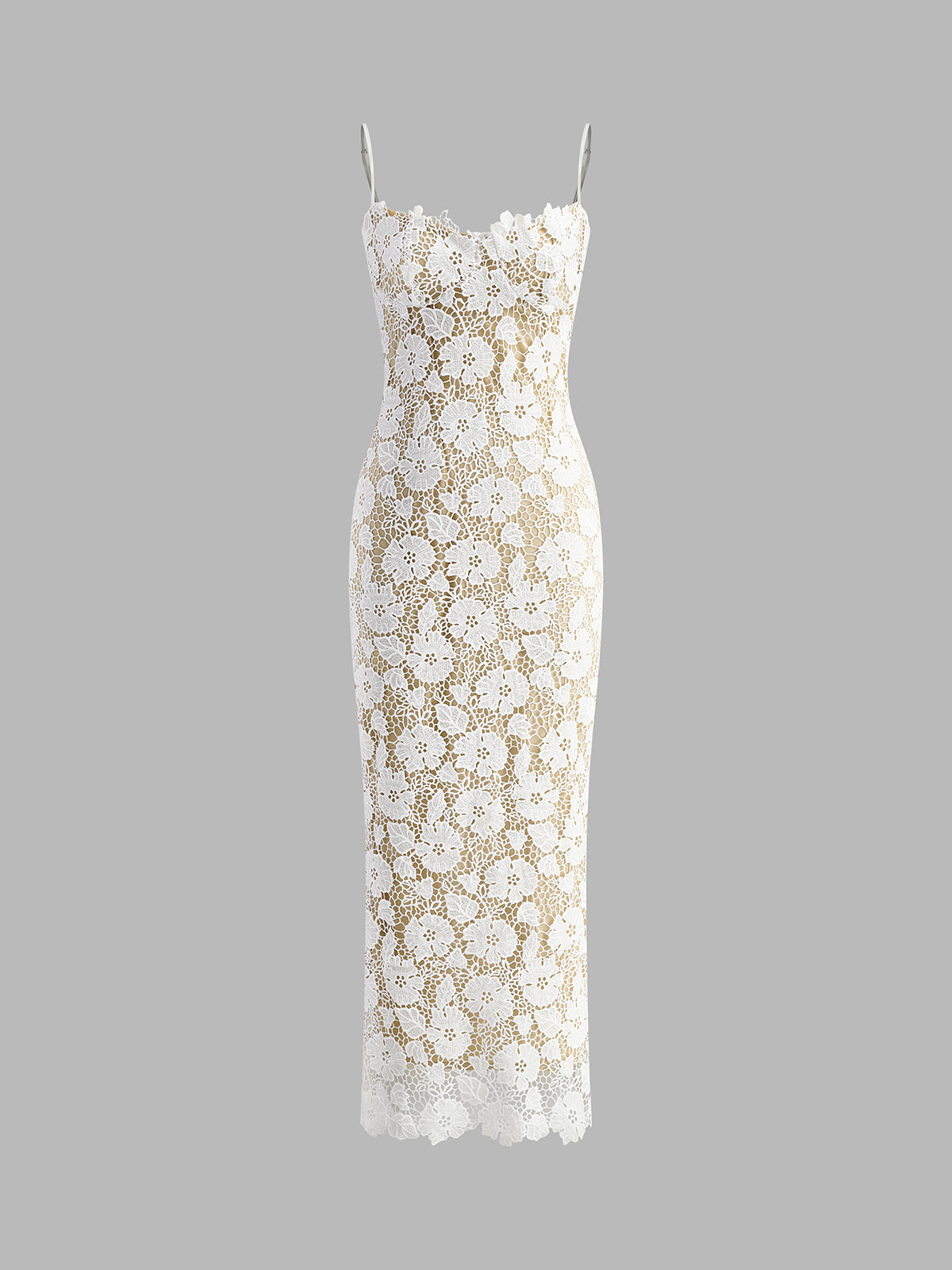 Semi-Sheer Double Layer Lace Cami Dress with Adjustable Straps
