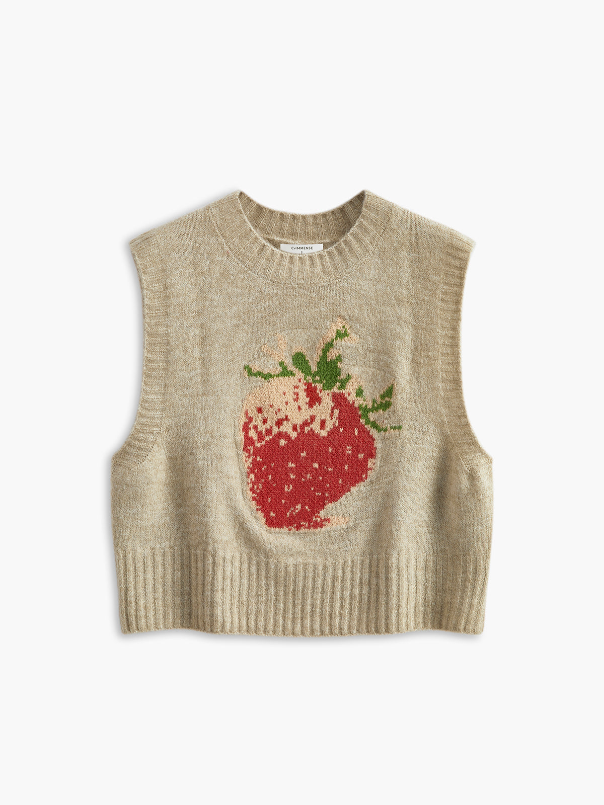 Crew Neck Strawberry Pattern Knit Sweater Vest for Teens