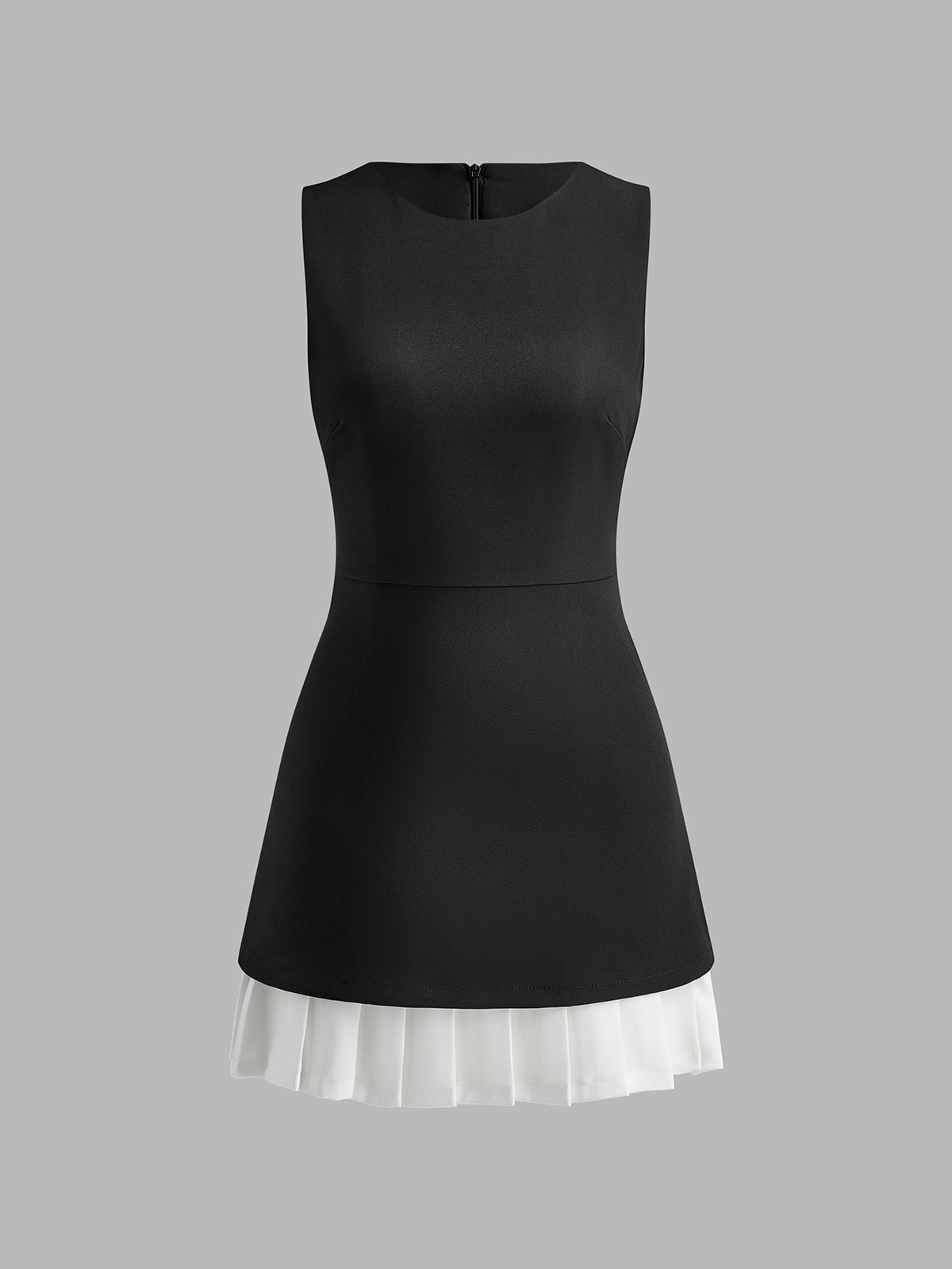 Two-Tone Sleeveless Pleated Short Dress for Women, Elegant Formal Attire
