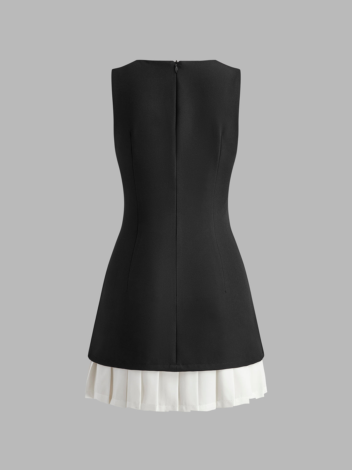 Two-Tone Sleeveless Pleated Short Dress for Women, Elegant Formal Attire
