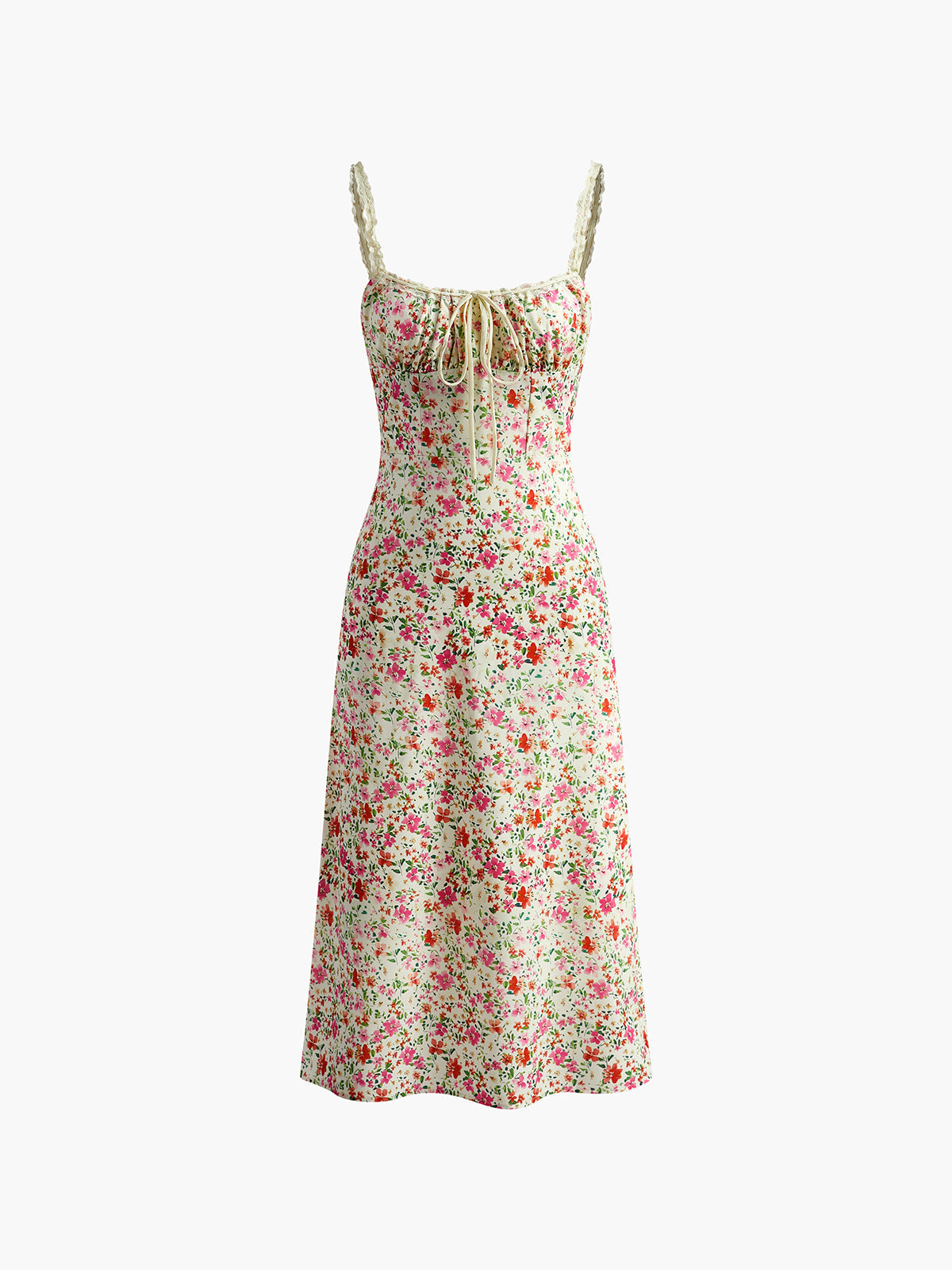 Floral Print Trim Cami Midi Dress with Adjustable Straps Perfect for Summer