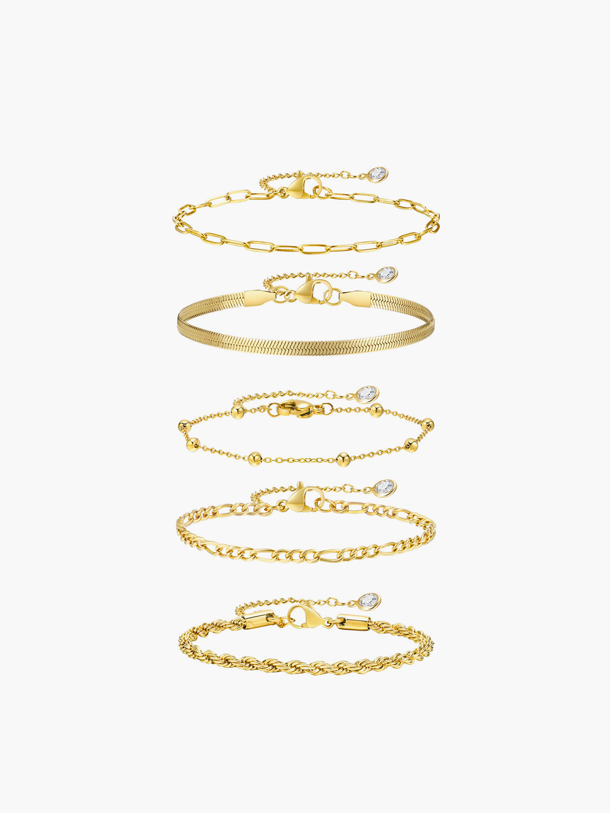 5pcs Geometric Golden Chain Bracelet Set Adjustable Fashion Jewelry