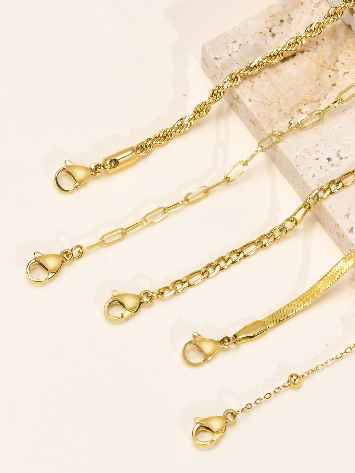 5pcs Geometric Golden Chain Bracelet Set Adjustable Fashion Jewelry
