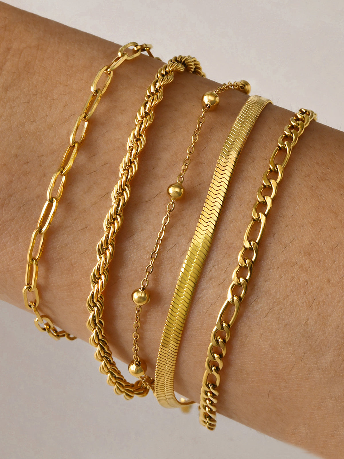 5pcs Geometric Golden Chain Bracelet Set Adjustable Fashion Jewelry