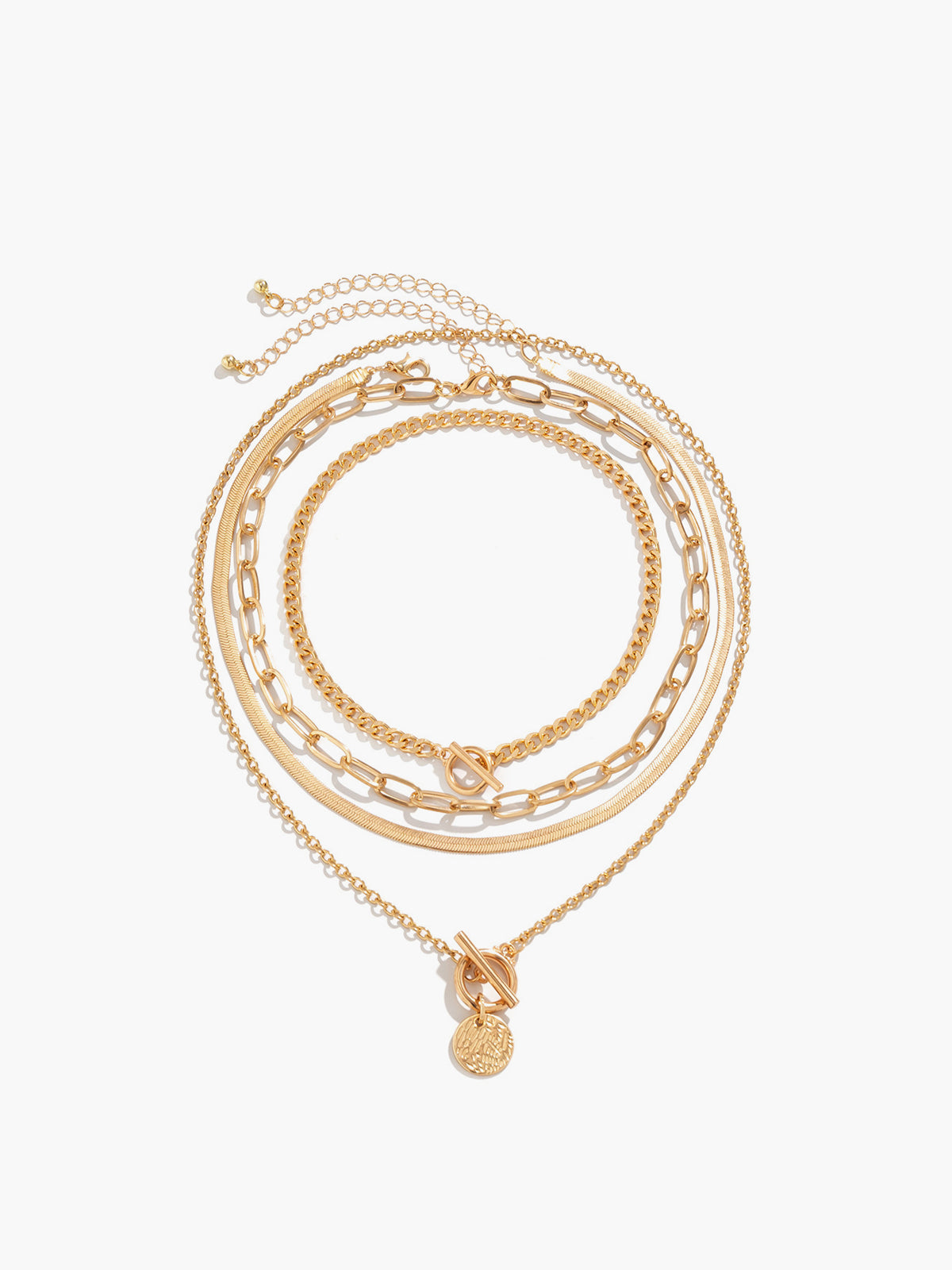 4pcs Chunky Stacking Pendant Necklace, Layered Statement Fashion Jewelry Set