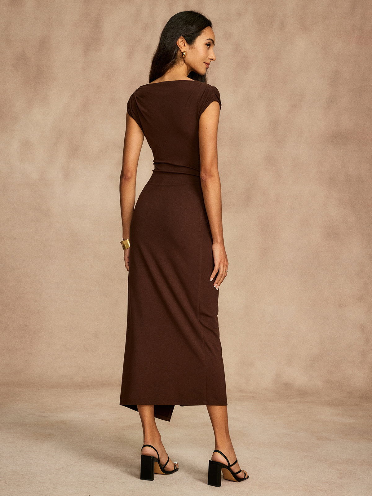 Pure Cotton Cap Sleeve Draped Dress for Women, Elegant Casual Wear