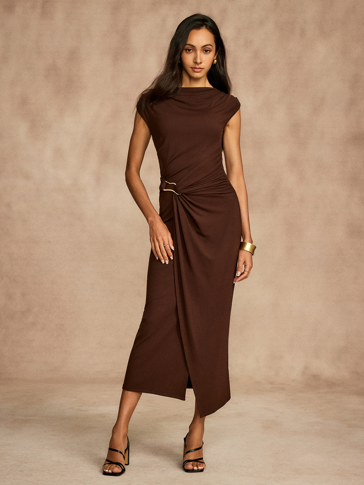 Pure Cotton Cap Sleeve Draped Dress for Women, Elegant Casual Wear
