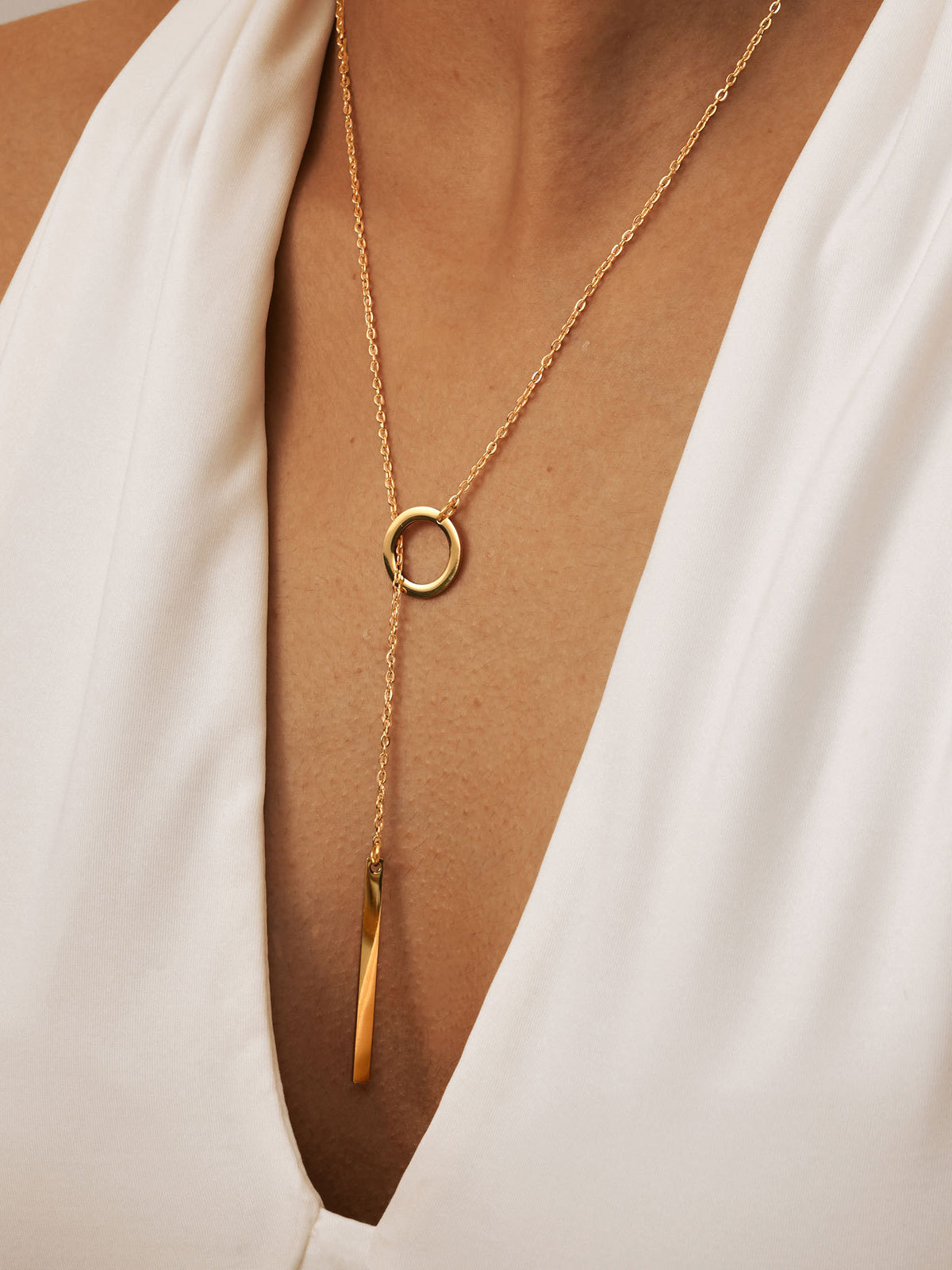 Golden Lariat Bar Y Necklace, Elegant Adjustable Chain, Women's Jewelry