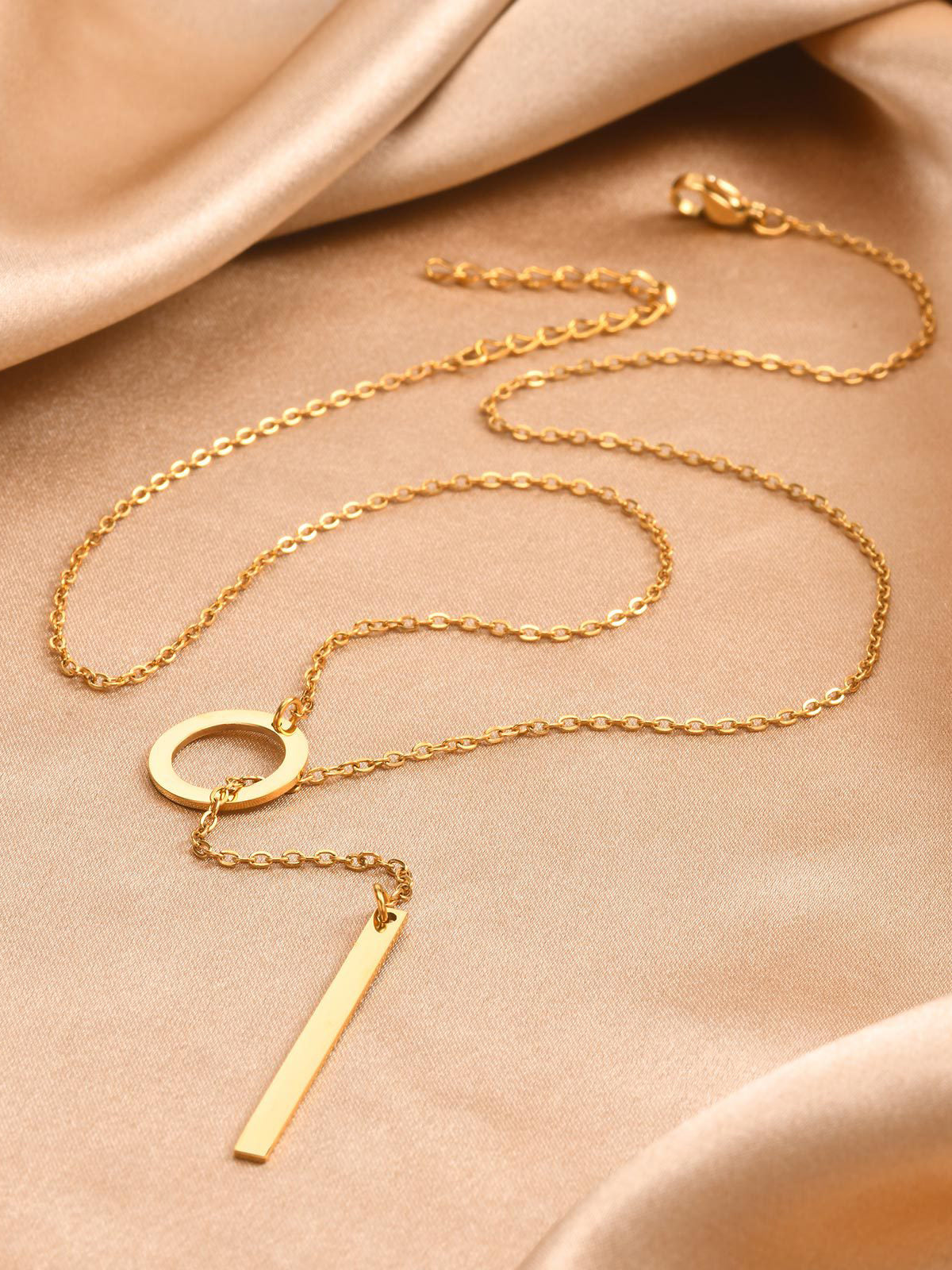 Golden Lariat Bar Y Necklace, Elegant Adjustable Chain, Women's Jewelry