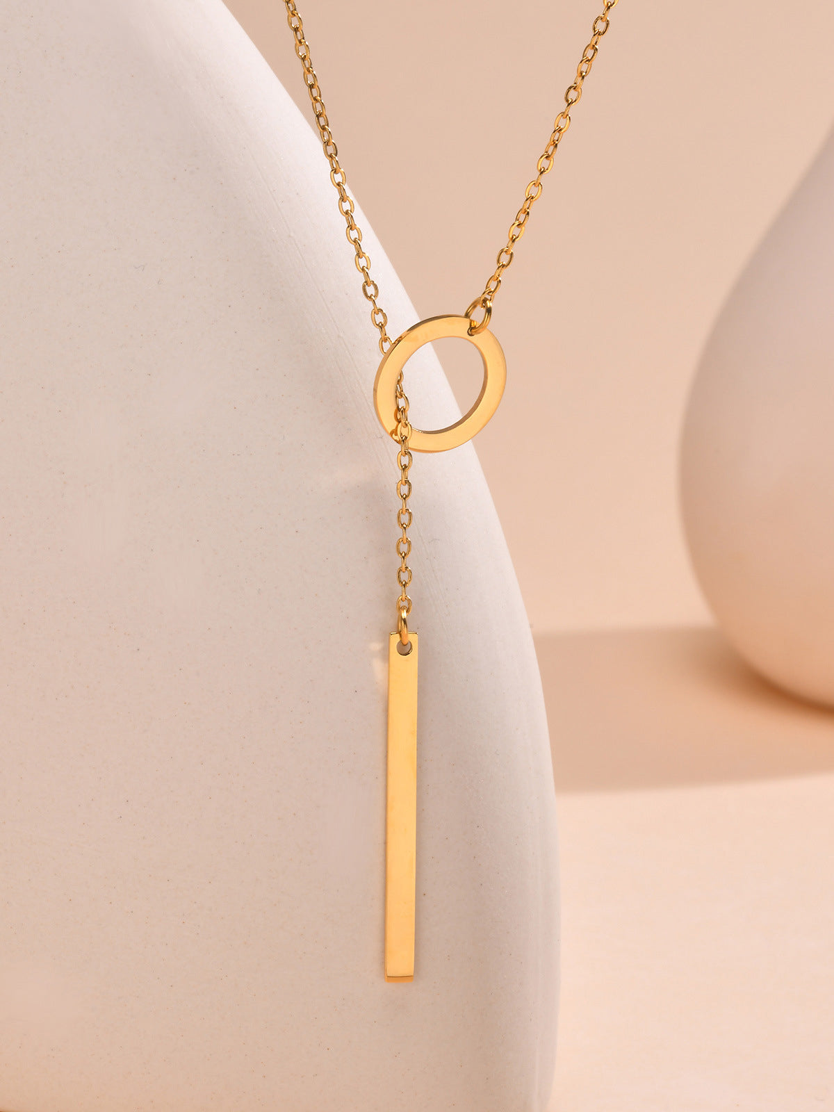 Golden Lariat Bar Y Necklace, Elegant Adjustable Chain, Women's Jewelry