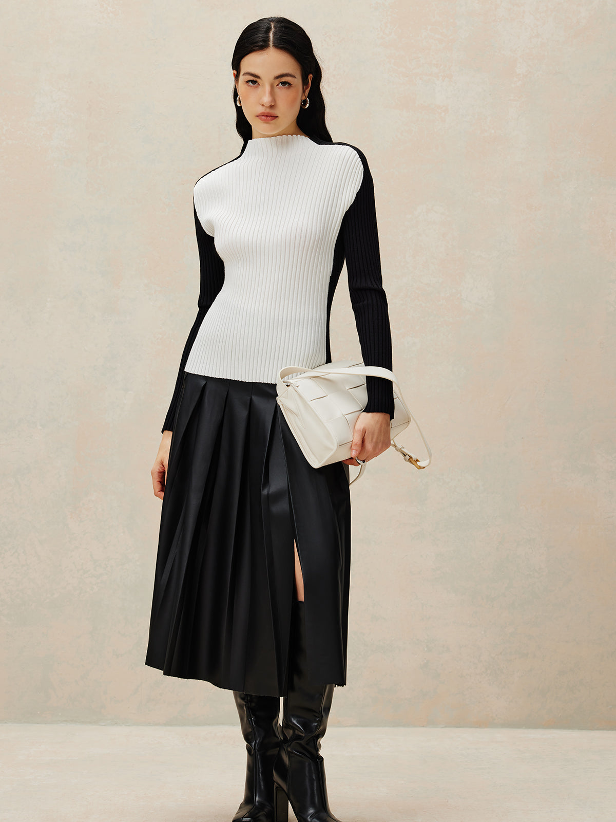 Color Block Ribbed Knit Top Trendy Casual Long Sleeve Sweater