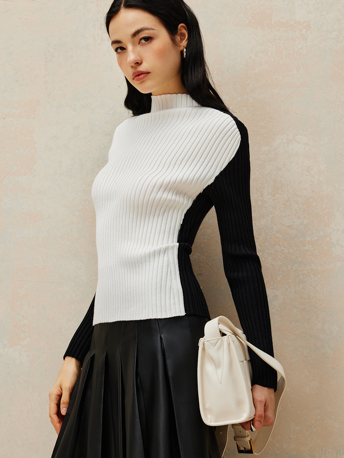 Color Block Ribbed Knit Top Trendy Casual Long Sleeve Sweater