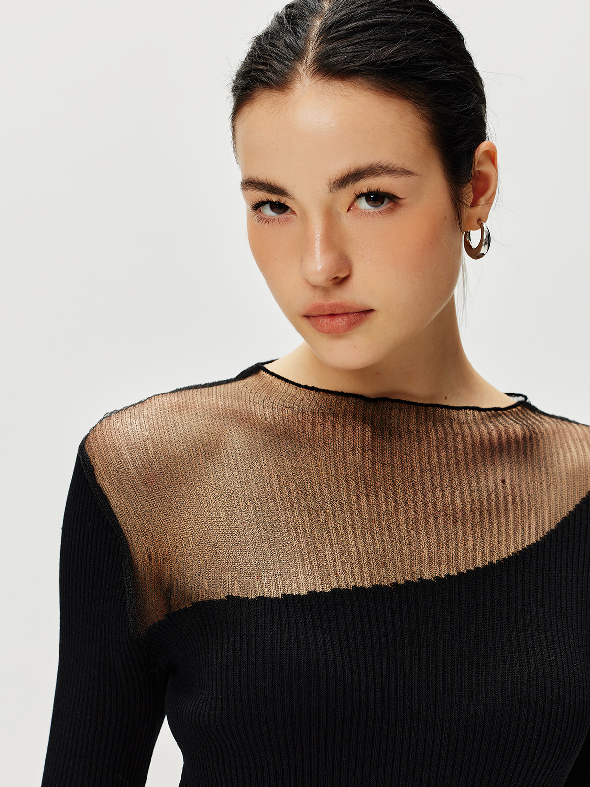 Semi-Sheer Panel Sweater Dress for Fall Casual Wear