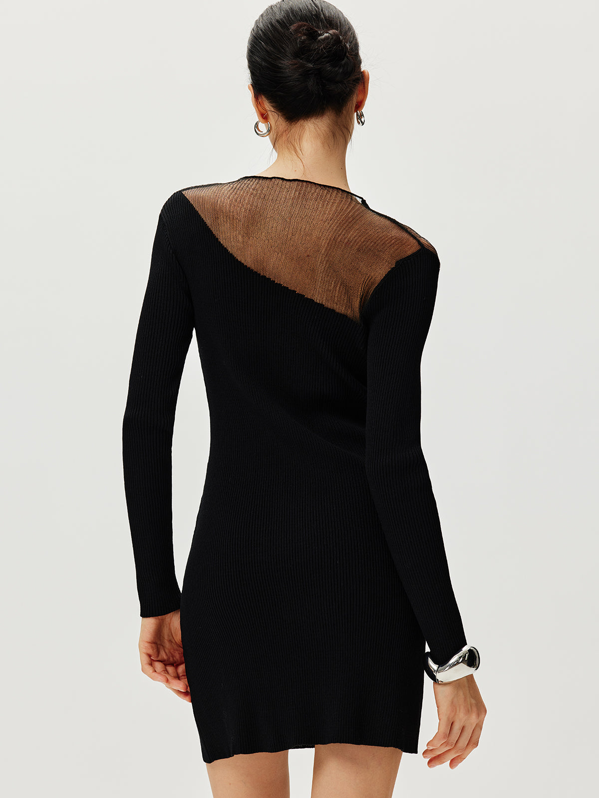 Semi-Sheer Panel Sweater Dress for Fall Casual Wear