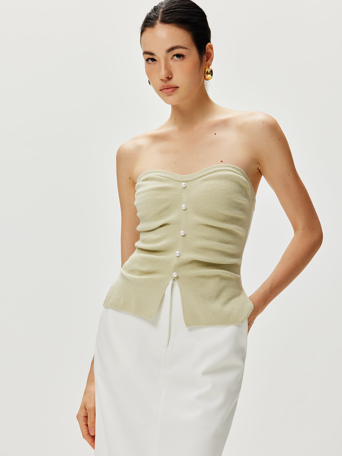 Strapless Split Pearl Sweater Vest for Women, Trendy Knitwear