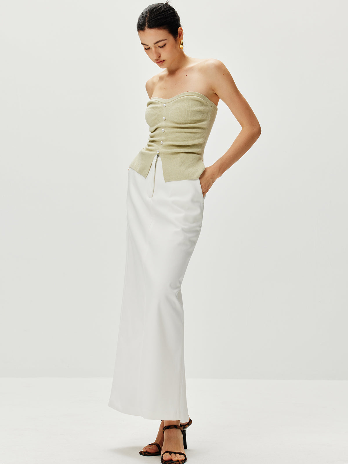 Strapless Split Pearl Sweater Vest for Women, Trendy Knitwear