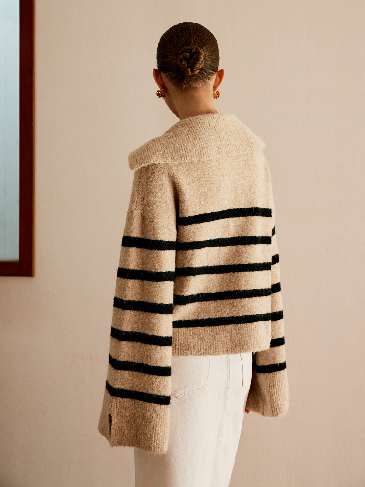 Oversized Striped Pullover Sweater for Women Cozy Knit