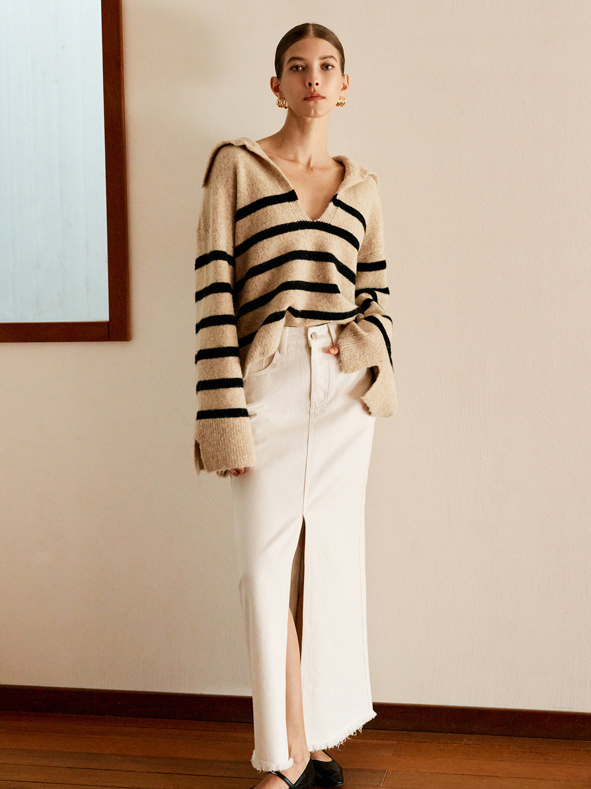 Oversized Striped Pullover Sweater for Women Cozy Knit