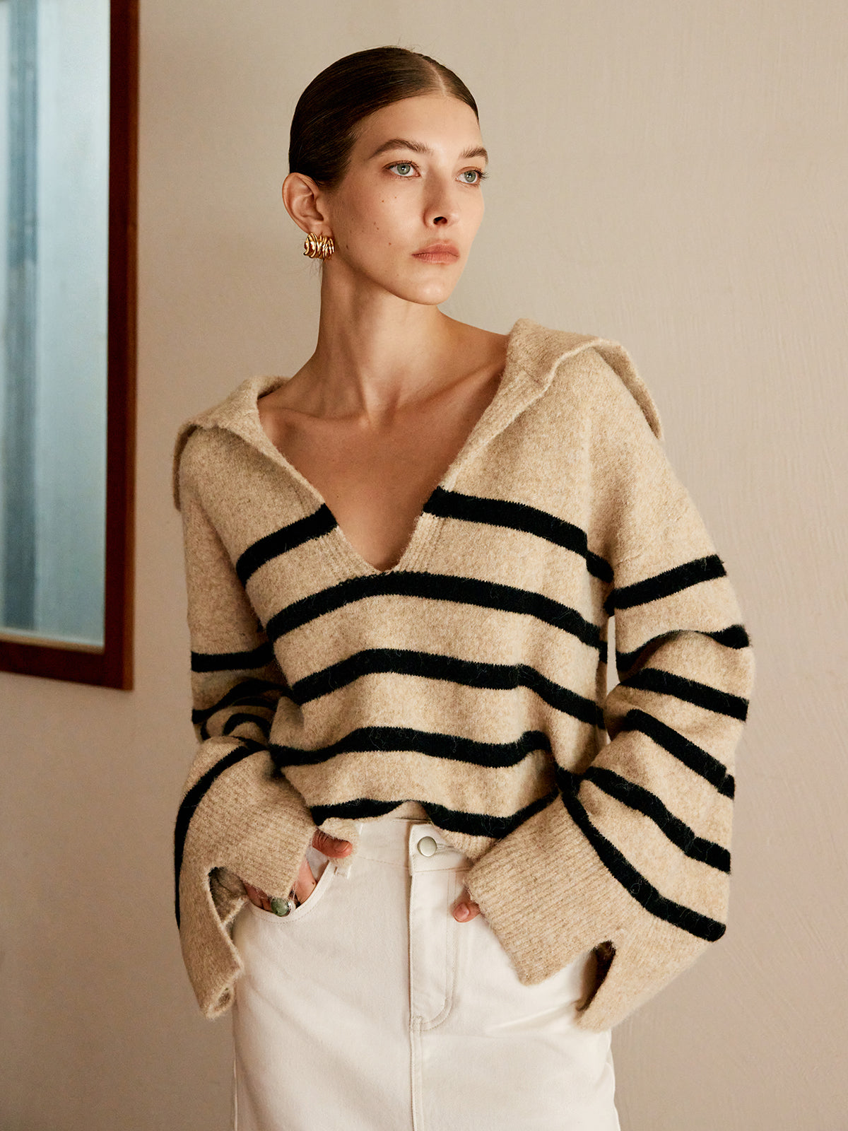 Oversized Striped Pullover Sweater for Women Cozy Knit