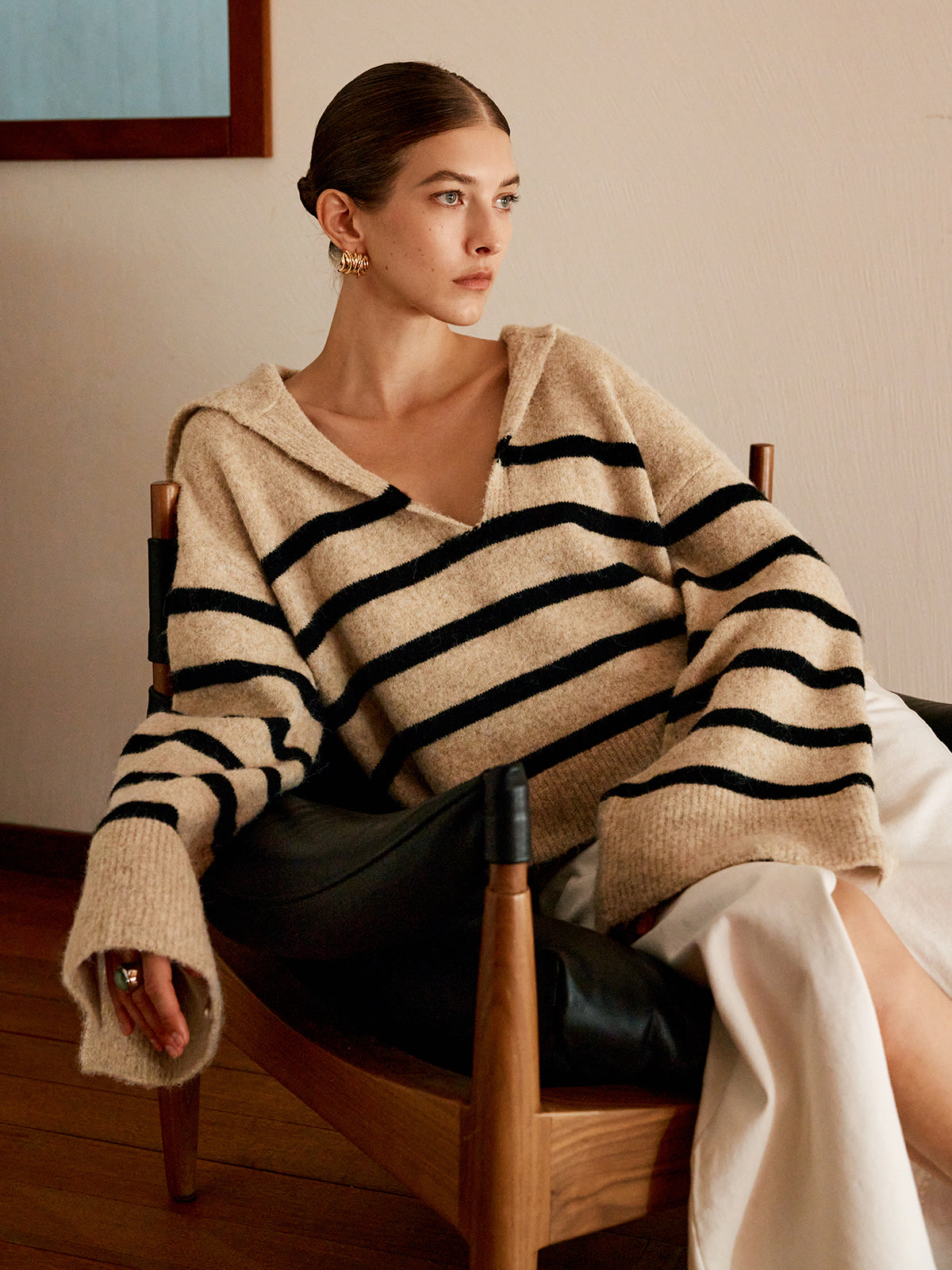 Oversized Striped Pullover Sweater for Women Cozy Knit