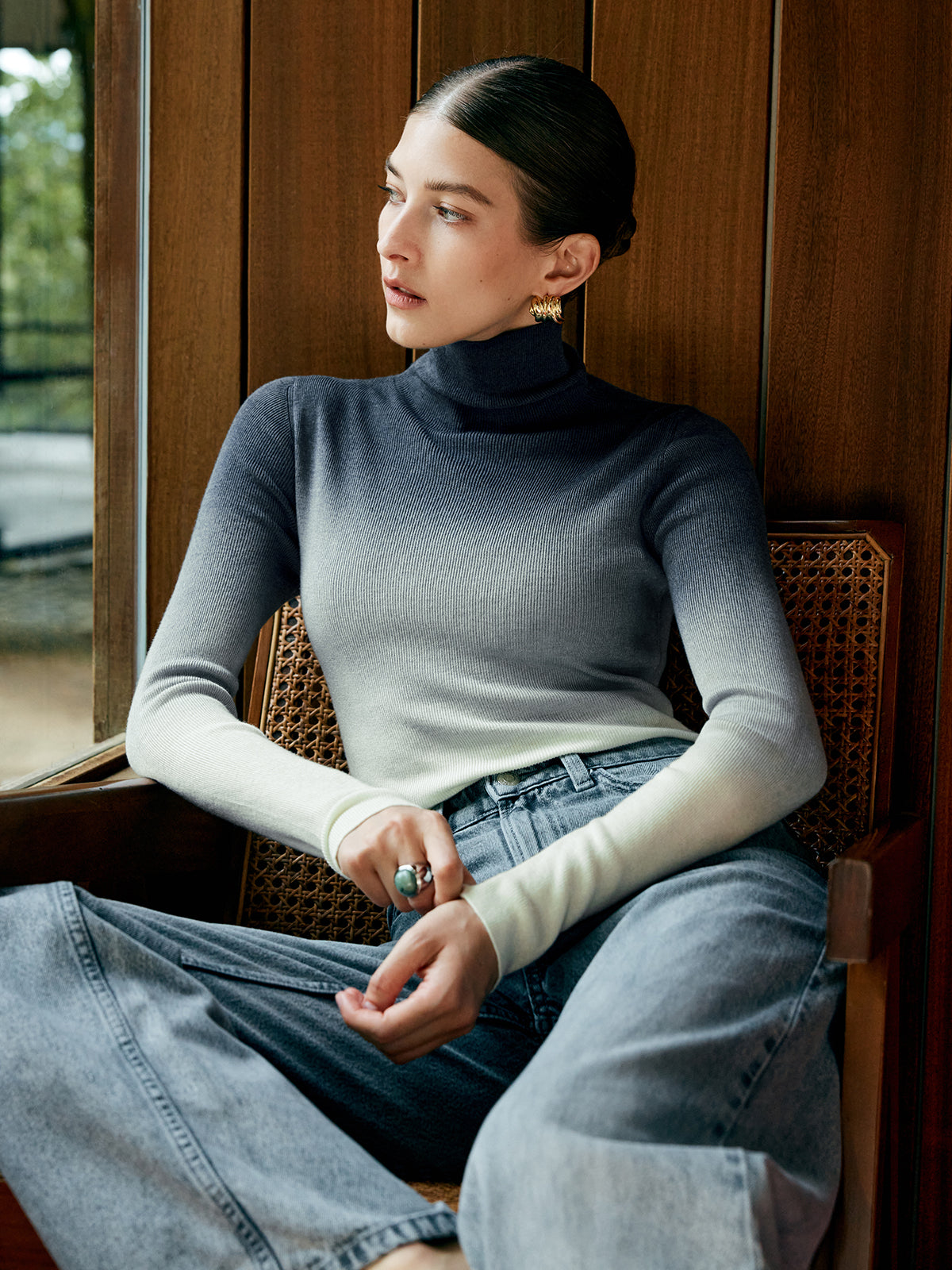 Wool-Blend Ombre Slim Knit Top for Women Comfort Fit