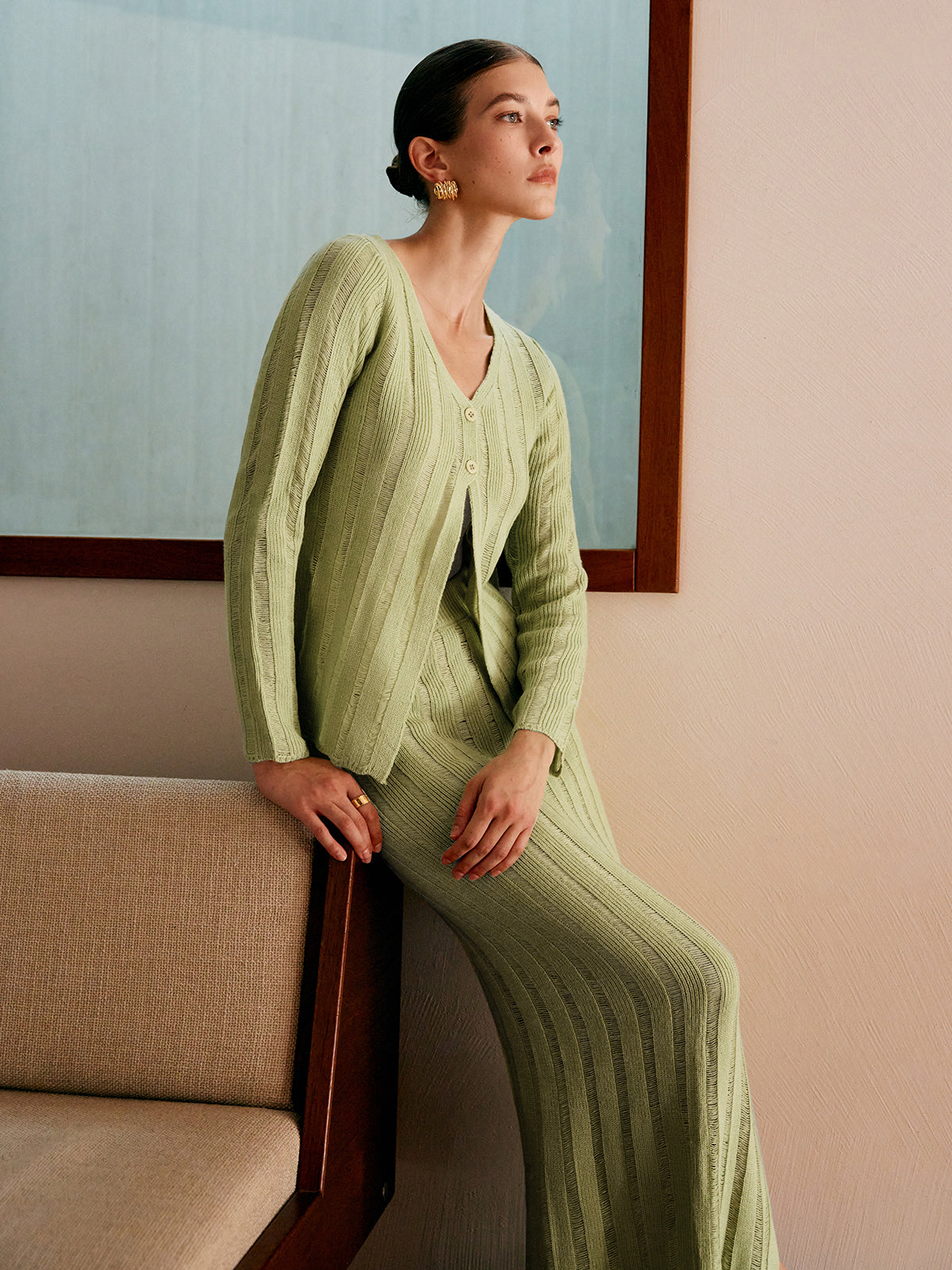 Ribbed Split Sweater Co-ords Comfortable Fashionable Casual Outfit