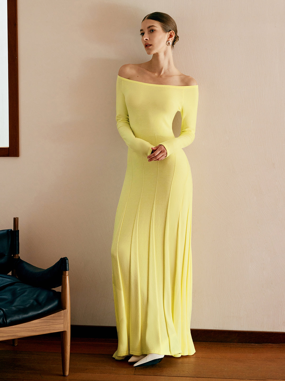 Off Shoulder Pleated Sweater Dress for Women Winter Essential