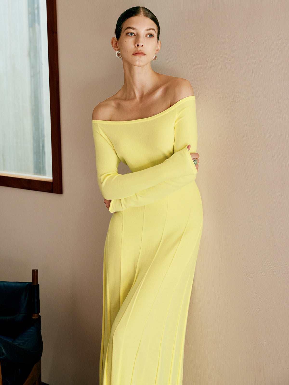 Off Shoulder Pleated Sweater Dress for Women Winter Essential